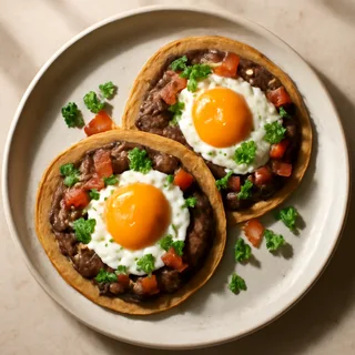 Mexican Breakfast Tostadas with Refried Beans and Eggs