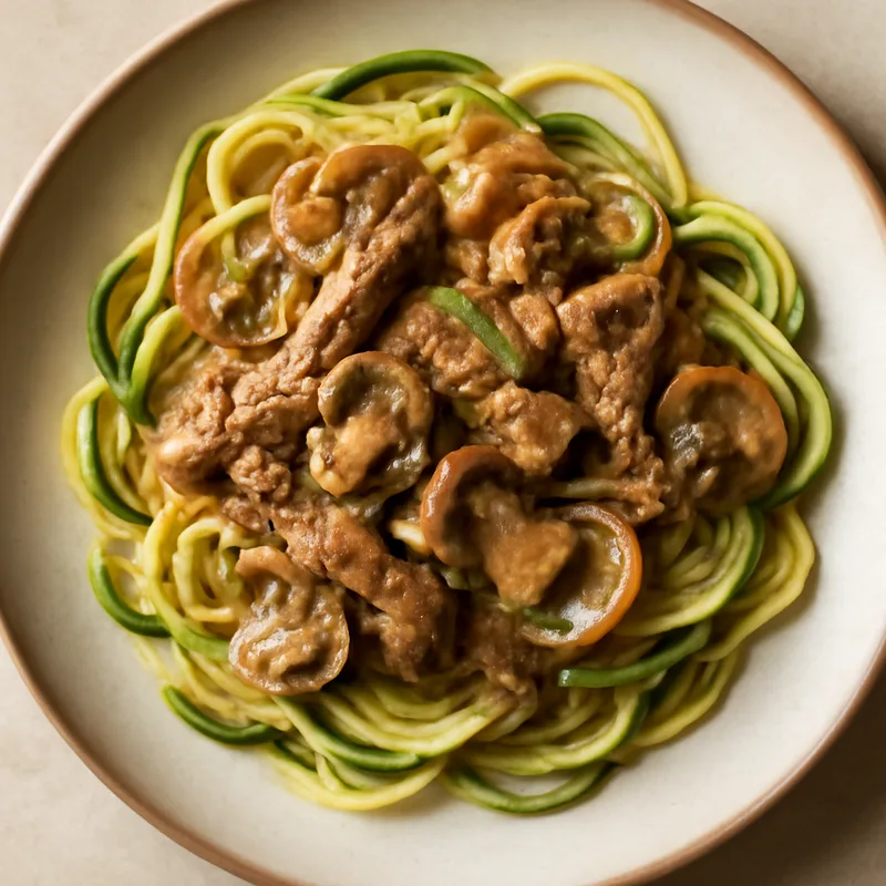 Beef Stroganoff over Zucchini Noodles