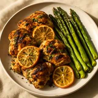 Grilled Lemon Herb Chicken Thighs with Roasted Asparagus