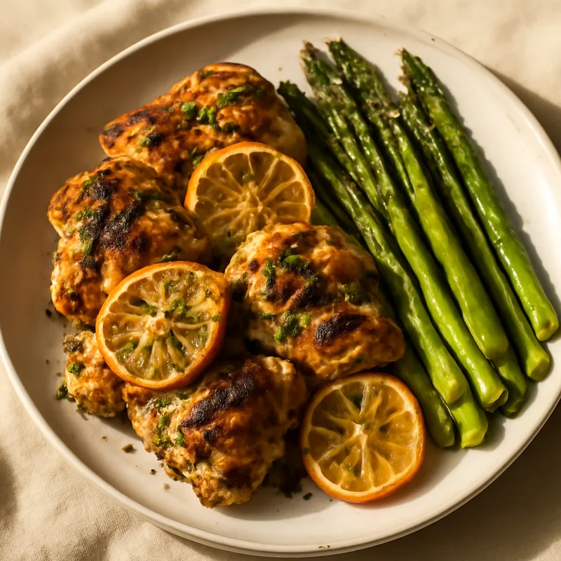 Grilled Lemon Herb Chicken Thighs with Roasted Asparagus