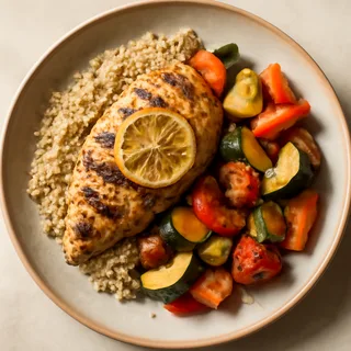 Grilled Lemon Herb Chicken with Quinoa and Roasted Vegetables