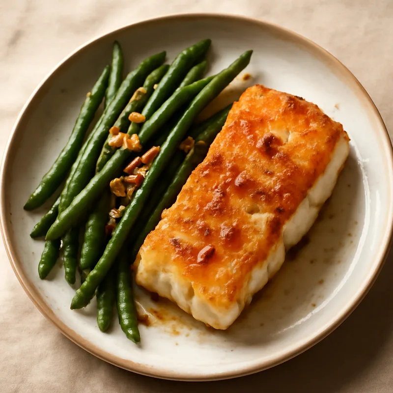 Pan-Fried Cod with Garlic Green Beans