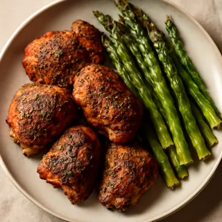 Smoked Herb Chicken Thighs with Roasted Asparagus