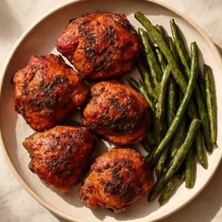 Smoked Herb Chicken Thighs with Roasted Green Beans