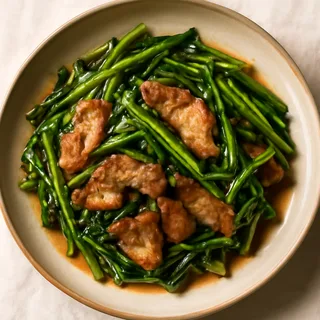 Stir-Fried Pork and Water Spinach