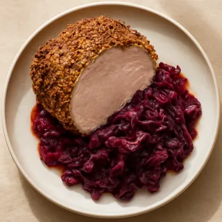 Mustard-Crusted Pork Roast with Braised Red Cabbage