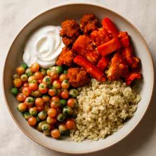 Tunisian Grain Bowl with Harissa Roasted Vegetables