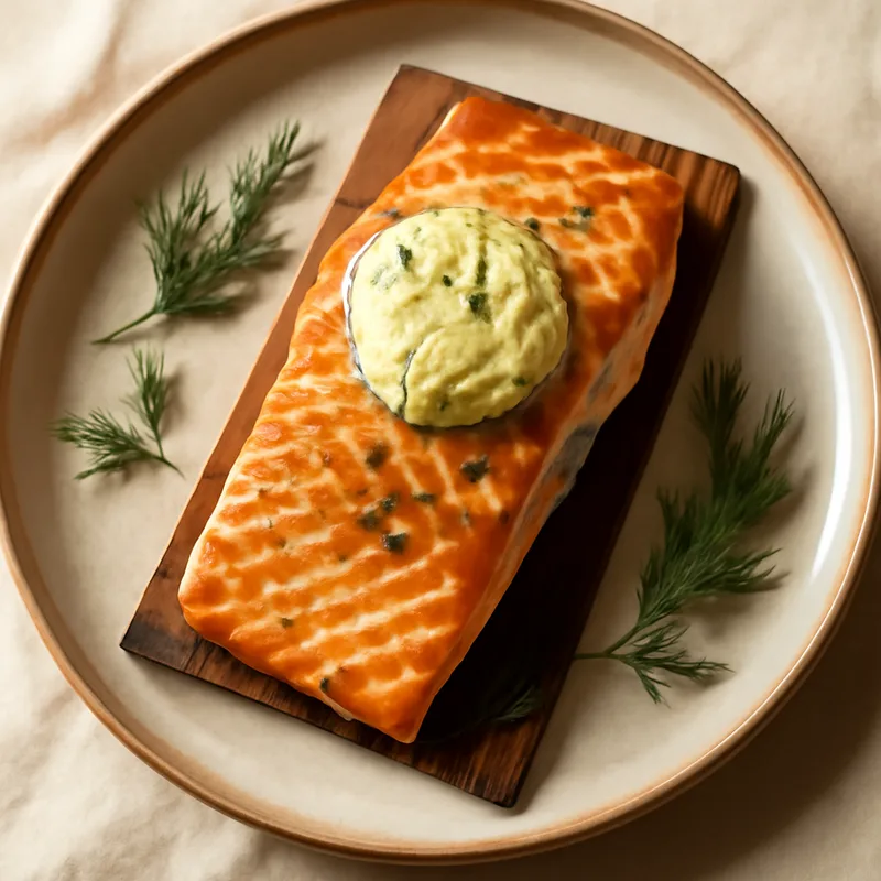 Cedar-Planked Salmon with Dill Butter
