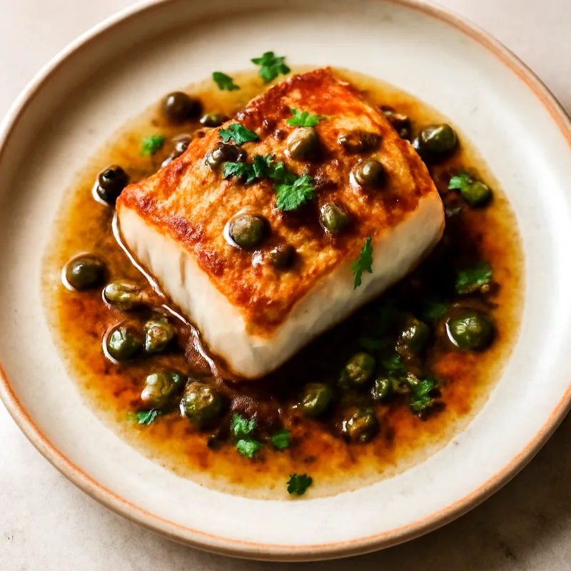 Seared Halibut with Brown Butter and Capers