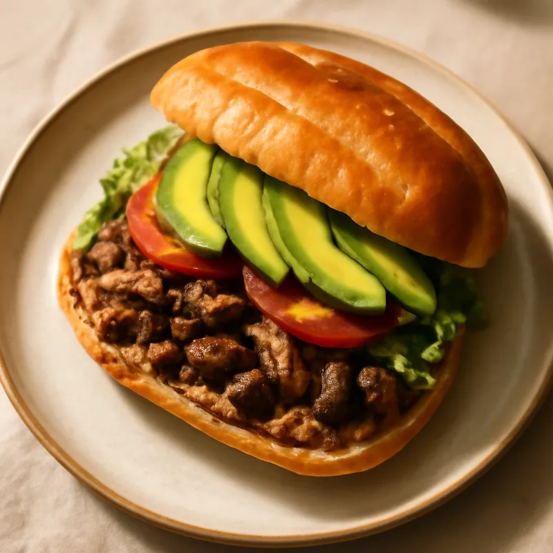 Carne Asada Torta with Avocado and Refried Beans