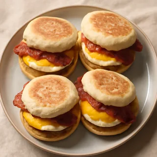 Bacon, Egg And Cheddar Breakfast Sandwiches On English Muffins