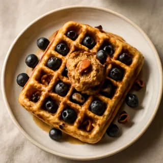 Blueberry Buttermilk Waffles With Toasted Pecan Butter