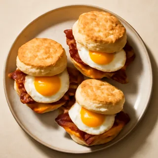 Buttermilk Biscuit Sandwiches With Fried Egg, Bacon And Cheddar