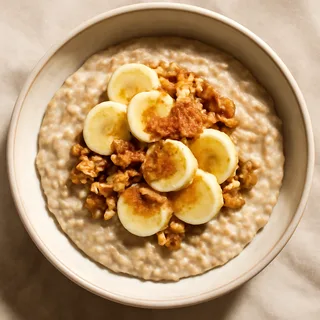 Creamy Steel-Cut Oats With Bananas, Walnuts And Brown Sugar