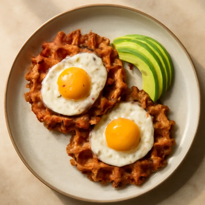 Crispy Hash Brown Waffles With Fried Eggs And Avocado