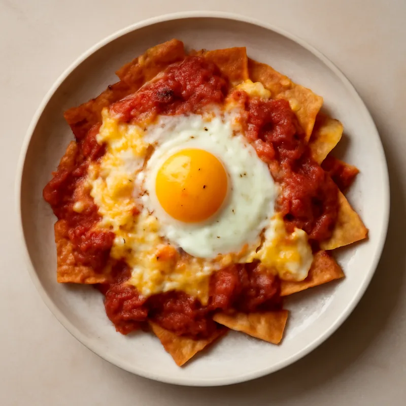 Egg And Tortilla Skillet With Salsa And Melted Cheese