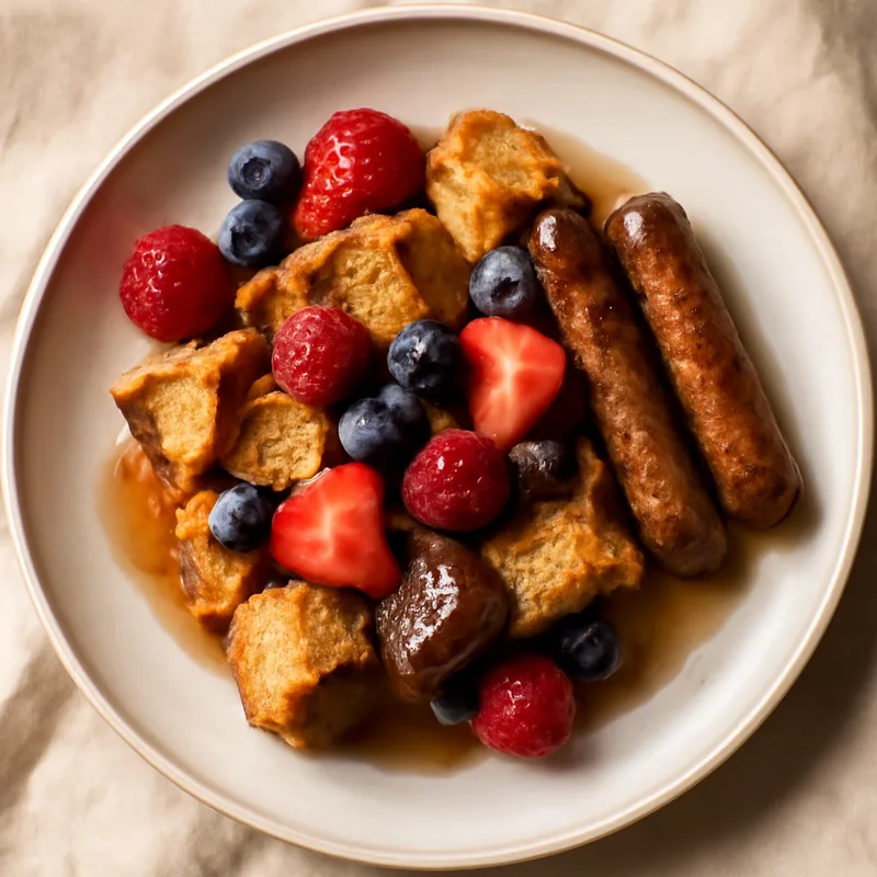 French Toast Casserole With Sausage Links And Berries