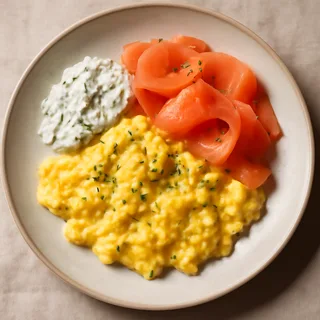 Soft Scrambled Eggs With Smoked Salmon And Chive Cream Cheese
