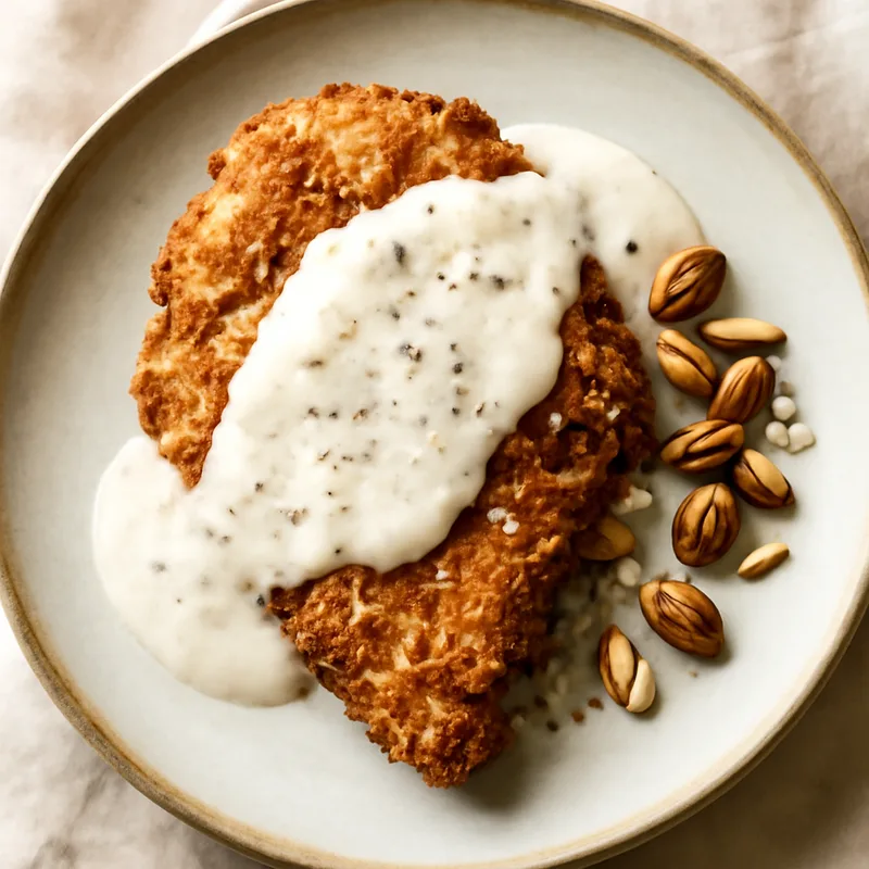 Almond-Crusted Fried Chicken Cutlets With Peppered Cream Gravy
