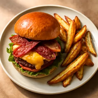 Backyard Bacon Cheeseburgers With Oven Fries