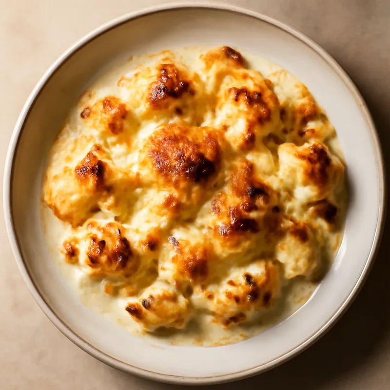 Baked Cauliflower Gratin With Three Cheeses And Cream