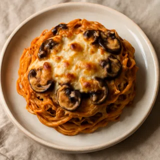 Baked Spaghetti Casserole With Mushrooms And Mozzarella