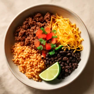 Beef Burrito Bowls With Rice, Beans And Cheddar
