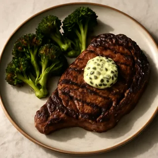 Blue Cheese Butter Ribeye With Charred Broccoli
