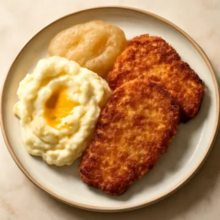 Breaded Pork Cutlets With Mashed Potatoes And Applesauce