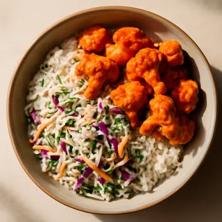 Buffalo Cauliflower Bowls With Ranch Slaw And Rice