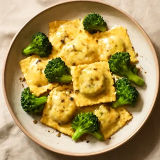 Cheese Ravioli With Garlic Butter And Broccoli