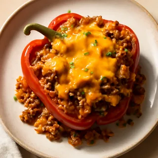 Cheesy Beef And Rice Stuffed Pepper Skillet