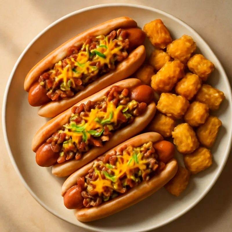 Chili Cheese Dogs With Crispy Tater Tots