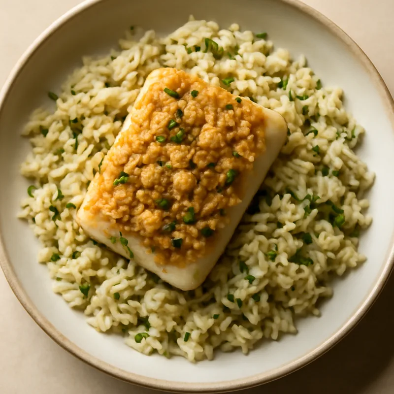 Cracker-Crusted Baked Cod With Rice Pilaf