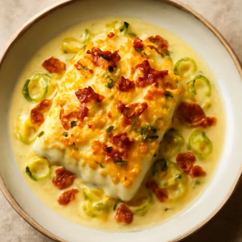 Cream-Baked Cod With Bacon, Leeks And Sharp Cheddar