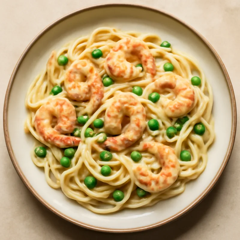 Creamy Shrimp Alfredo With Fettuccine And Peas