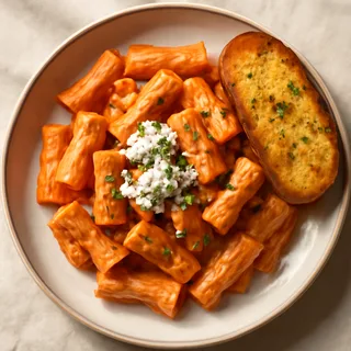Creamy Tomato Rigatoni With Ricotta And Garlic Bread
