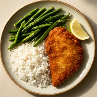 Crispy Chicken Cutlets With Lemon Green Beans And Rice