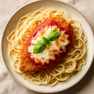 Crispy Chicken Parmesan With Buttered Spaghetti