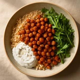 Crispy Chickpea And Rice Bowls With Garlic Yogurt
