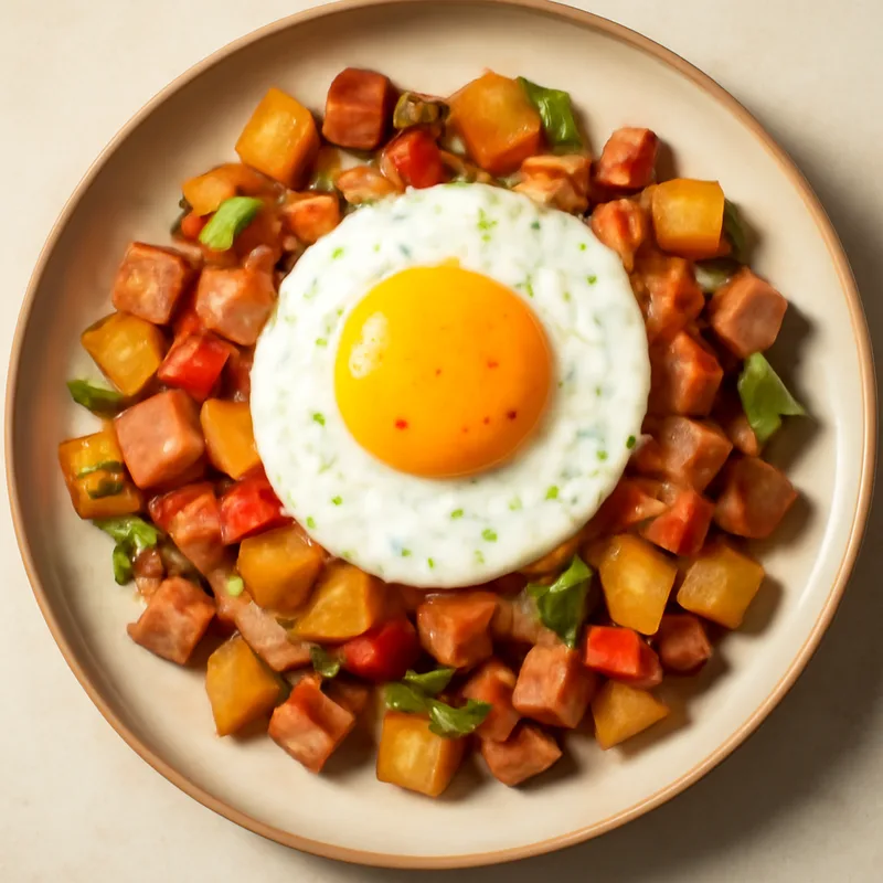 Diner Ham And Egg Hash With Peppers And Onions