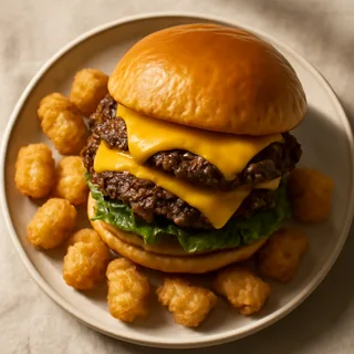 Double Smash Burgers With Cheddar And Tater Tots