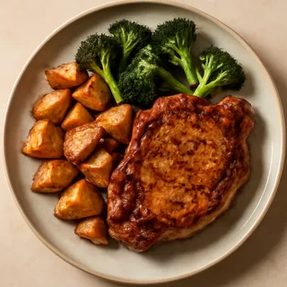 Garlic-Rubbed Pork Chops With Roasted Potatoes And Broccoli