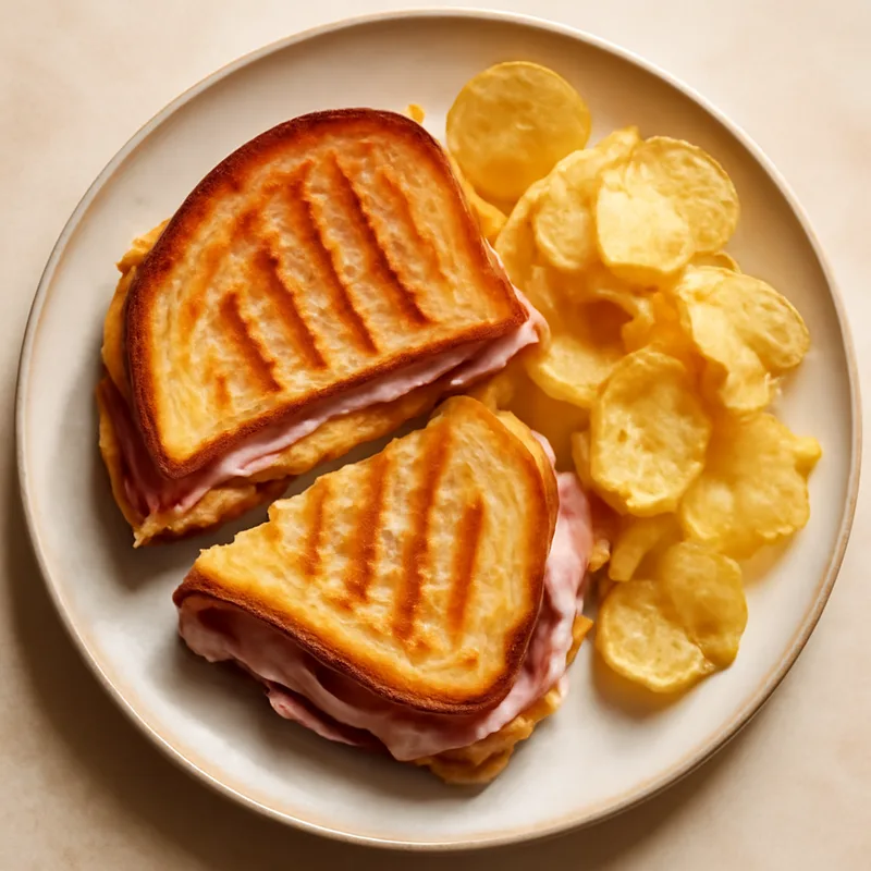 Griddled Ham And Swiss Melts With Kettle Chips