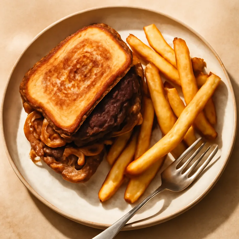 Griddled Patty Melts With Onions And Steak Fries