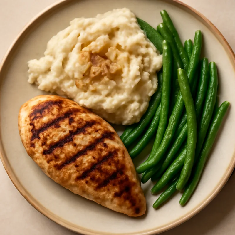 Grilled Chicken With Garlic Mashed Potatoes And Green Beans