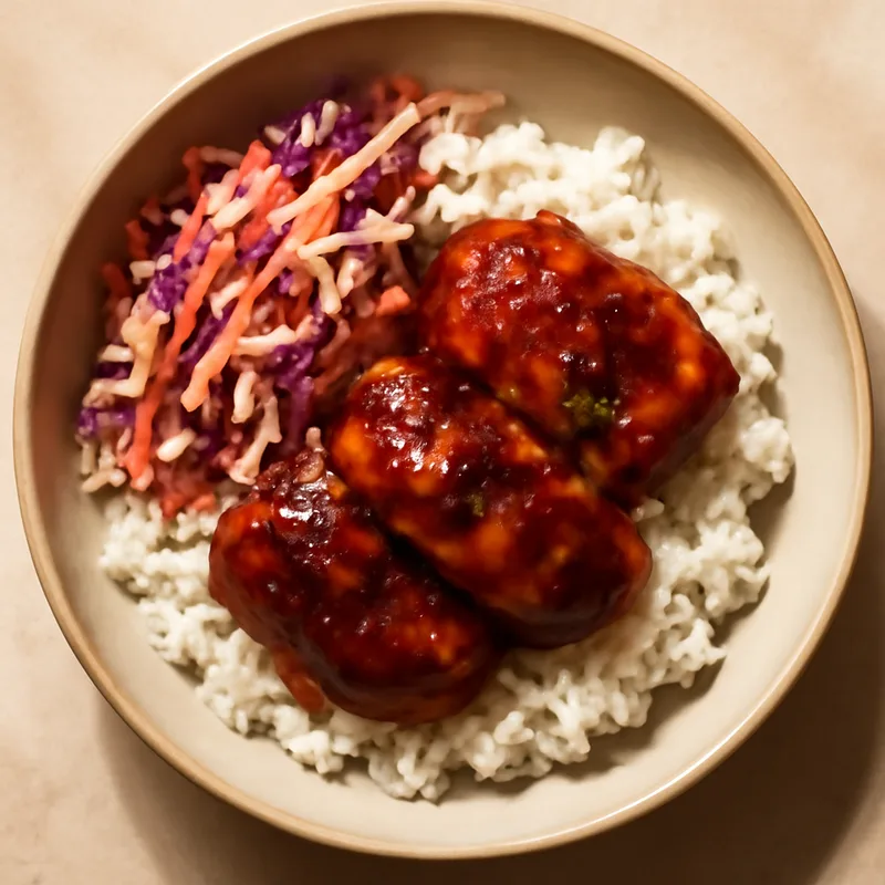 Honey Barbecue Chicken Thigh Bowls With Rice And Slaw