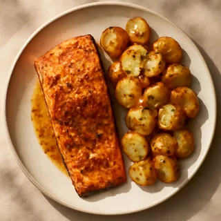 Honey-Mustard Roasted Salmon With Garlic Butter Potatoes
