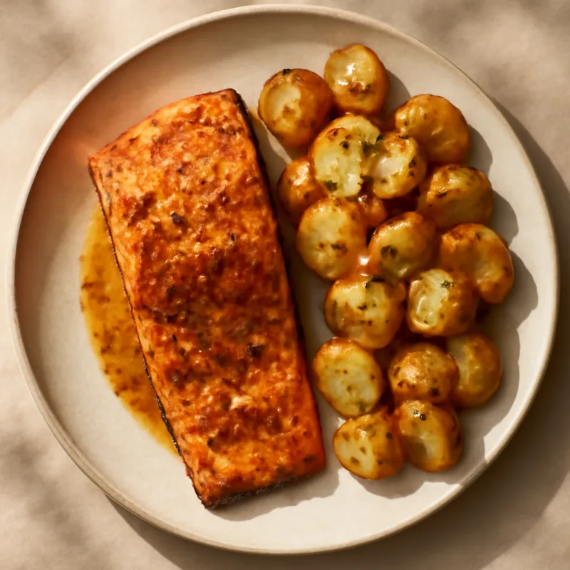 Honey-Mustard Roasted Salmon With Garlic Butter Potatoes