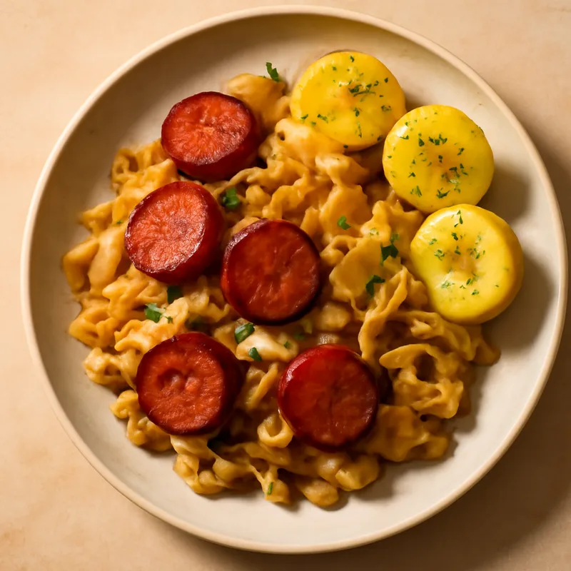 Kielbasa, Cabbage And White Bean Skillet With Buttered Potatoes